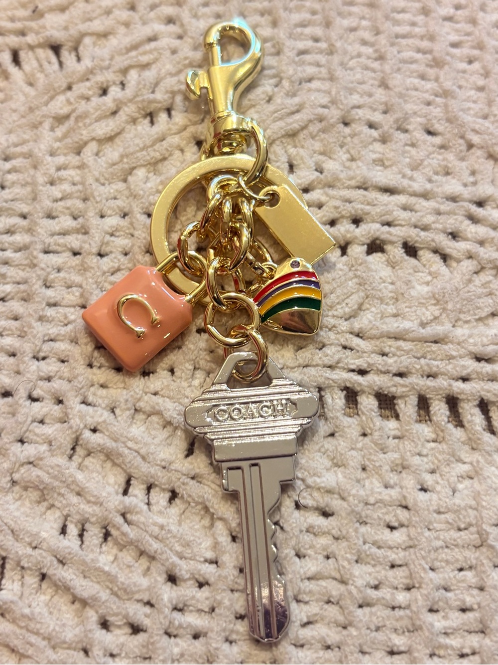 COACH Gold-Tone Key & Charm Holder with Coral Enamel and Rainbow Accent - Picture 2 of 2